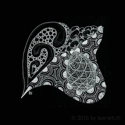 Zentangle inspired Arts weiss auf schwarz - Übungsskizze #1