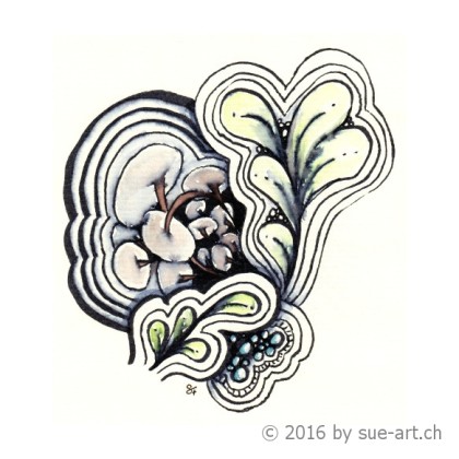 Zentangle inspired Arts mit Poke Root, Flux, Tipple inkl. Aura und Abrundung, Wasserfarben